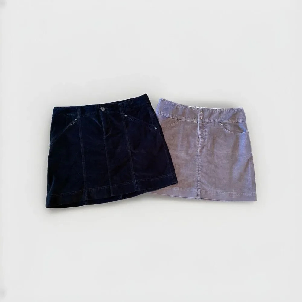 Athleta Womens Black Purple Athletic Corduroy Skirt Size Large Lot Of Two